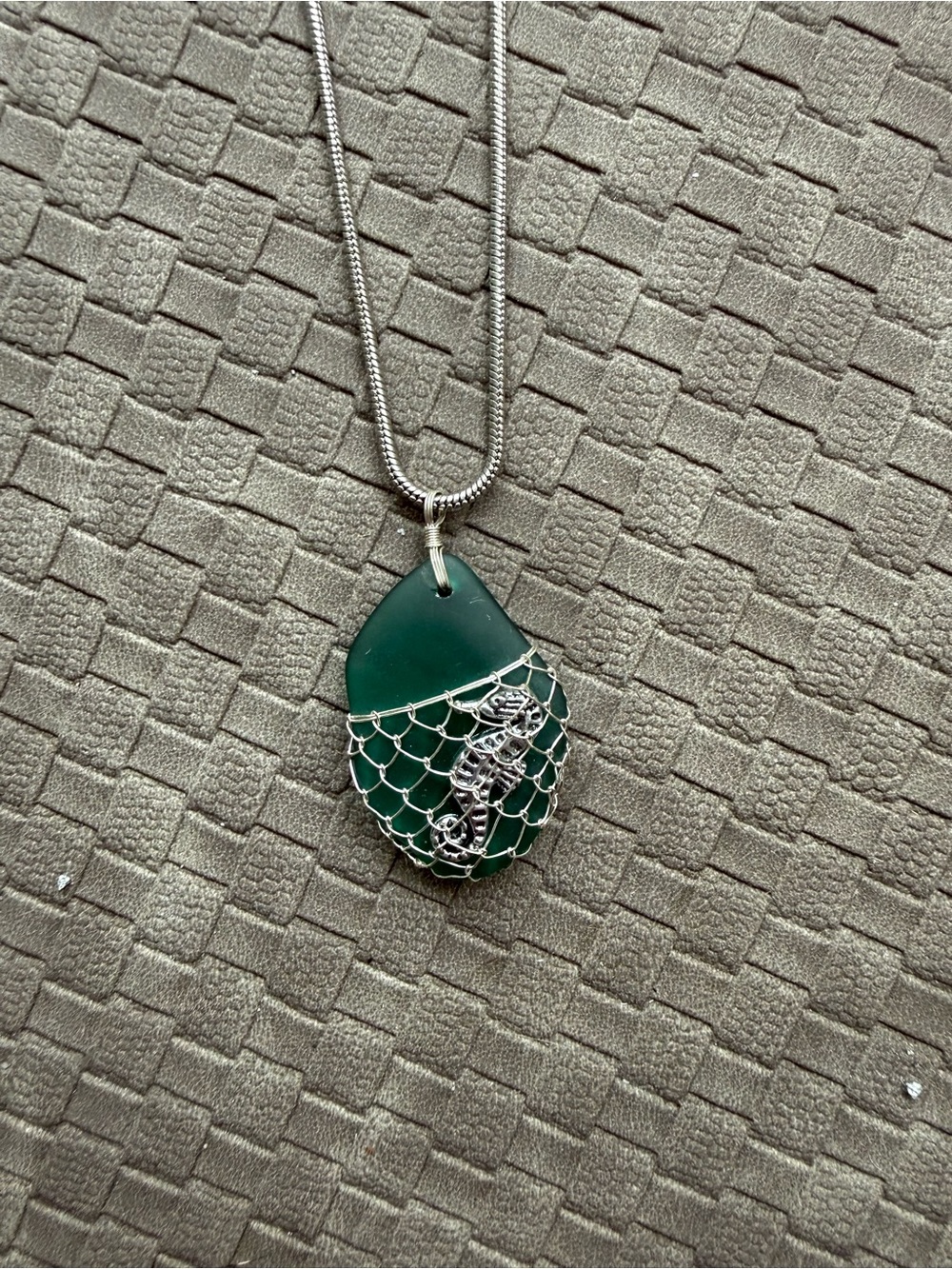Sea Green Sea Glass Seahorse Pendant Necklace